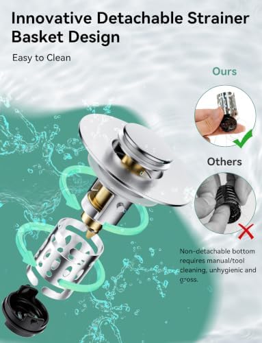 2 Pack Bathroom Sink Stopper with Mesh Basket, Pop-Up Drain Plug Fits 1.1–1.5 Inch US Standard Sinks