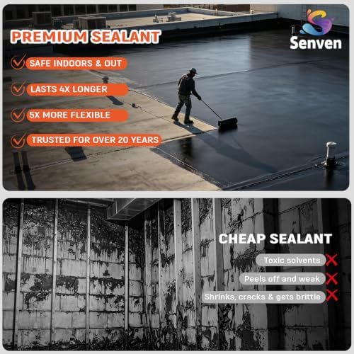 SENVEN Foundation Sealant, 5 Gal Rubber Silicone Waterproof Sealant Basement and Foundation Sealant, Black, Waterproof Concrete Sealer & Crack Filler - Flexible Waterproof Coating Indoor Outdoor