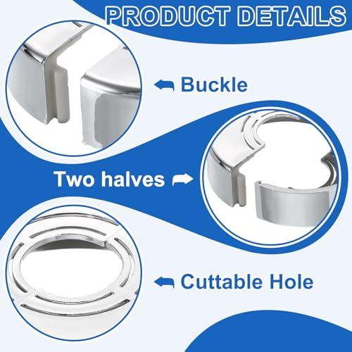 uxcell 2Pcs Wall Split Pipe Flanges, 0.79" Thick Plastic Cuttable Escutcheon Plate Plumbing Cover Fit 0.8"/1"/1.3" OD for Water Pipe Faucet Decoration, Silver