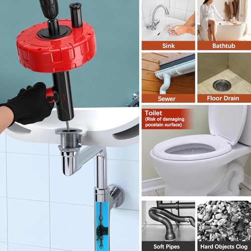 46 FT Drain Snake 11-in-1 Double Mode Drain Auger Tools