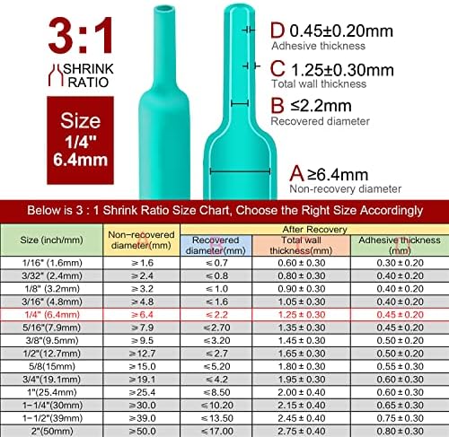 Chanzon 3:1 Ratio - 80ft Roll - Heat Shrink Tubing 1/4" (6.4mm) Green