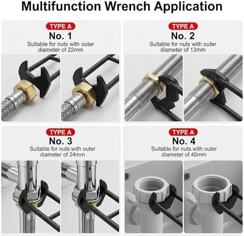 Multifunctional Sink Wrench - 1 Pcs Basin Wrench Tool for Tight Spaces, Carbon Steel Faucet Wrench for Kitchen & Bathroom, Under Sink Wrench for Plumbing Installation & Repair (A)