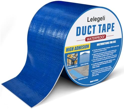Lelegeli Blue Duct Tape Heavy Waterproof 4inch x 16ft, Waterproof Tape for Solar Pool Cover, Pool Liner Repair, Butyl Sealant Tape for RV Awning Sealing, Metal Roof Patch