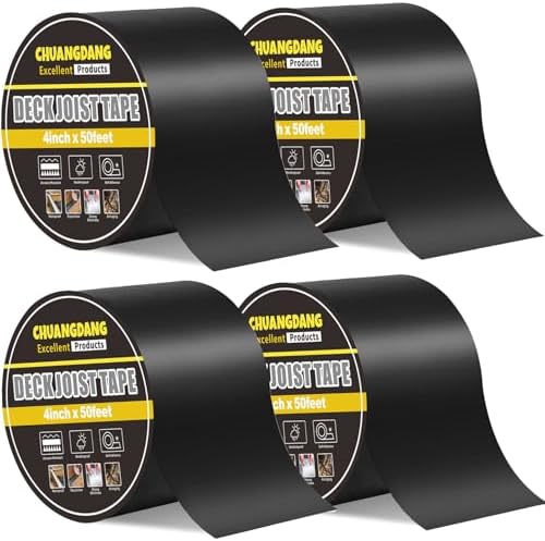 Black Joist Tape for Decking,0.7mmx4inx50ft,4-Pack,Anti-Corrosion,Weather-Resistant Butyl,Flashing Tape for Deck,Joist,Roofs Beams,RV,Doors,and Fences,Waterproof Butyl sealant Joist Tapes