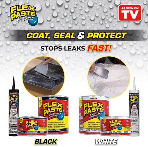Flex Paste, Waterproof Paintable Putty, Spackle Sealant, Fill Gaps Cracks Holes - Block Out Water and Air - UV Resistant - Walls, Drywall, EPDM, Concrete, Roof, RV Repairs, Black, Cartridge