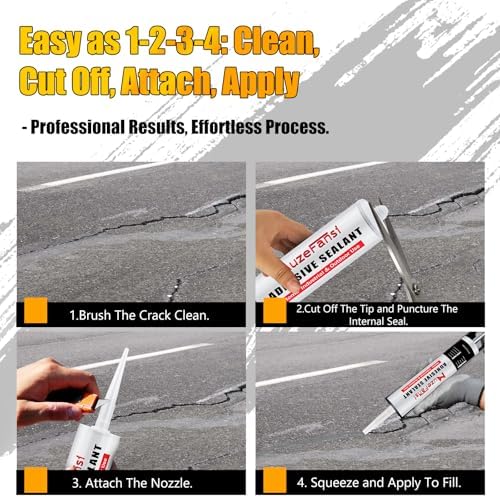 Cement Crack Filler, Concrete Crack Repair Sealant,Flexible Self-Leveling Sealant for Horizontal Surfaces, 10.1 fl. oz (4 Pack, Gray)