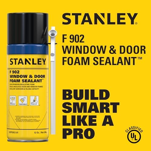 Stanley F902 Window & Door Foam Sealant (12x12 Oz.) – Low Expansion Polyurethane Insulating Spray Foam | Gaps and Cracks Filler for Window & Door Frames, Waterproof Sealant with Straw | 12 Oz. 12 Pack