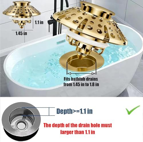 AzWzz Bathtub Drain Stopper,Pop Up Tub Stopper Plug with Hair Catcher Cover