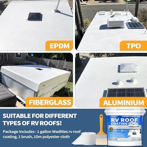 RV Roof Coating White, Wadities Waterproof Solar Reflective Sealant, Flexible RV Roof Sealant for Campers, Trailers, Motorhomes, Metal Buildings and Leak Repairs - 1 Gallon