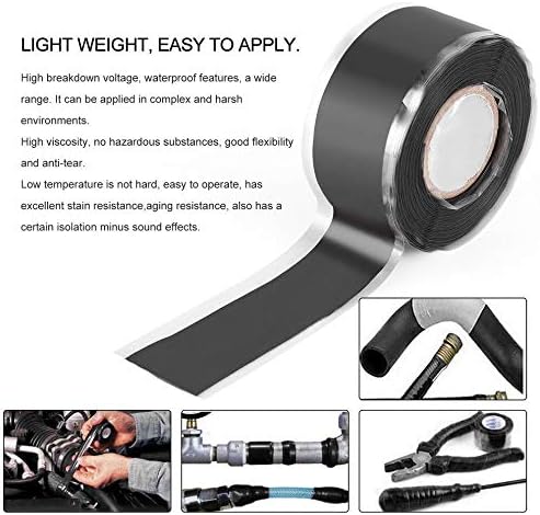 Self Fusing Silicone Tape 2.5cmx1.5m Waterproof Repair Tape for Air Hose Repair, PVC Pipe Repair, Leak Seal, Wire Insulation (Black)