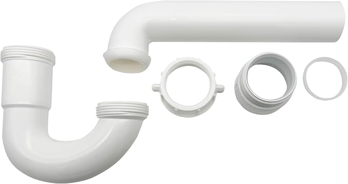 50 Pack 1-1/2 Inch P-Trap Kit, Polypropylene Tubular with PVC Marvel Adapter, Ribbed Threaded Nuts for Strong Leak-Free Connection, Includes J-Bend, Wall Arm & Washers, Made in USA
