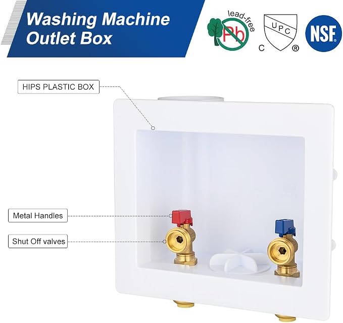 1 Piece EFIELD Push-FIT Washing Machine Outlet Box,Center Drain | 1/2"Push-fit Inlet x 3/4"MHT Outlet Washer Box-WM050(1)
