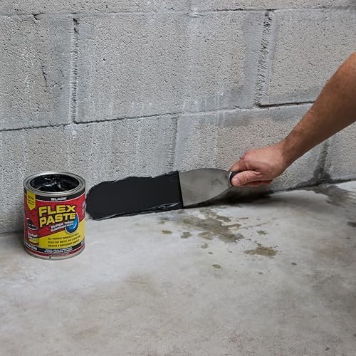 Flex Paste, Waterproof Paintable Putty, Spackle Sealant, Fill Gaps Cracks Holes - Block Out Water and Air - UV Resistant - Walls, Drywall, EPDM, Concrete, Roof, RV Repairs, Black, Quart