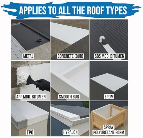Best EPDM Liquid Butyl Rubber Roof Coating | Waterproof Roof Sealant | One Coat Application – No Primer Needed | Works on EPDM TPO Metal Fiberglass Concrete | 1 Gallon - White | Covers 50 Sq. Ft.