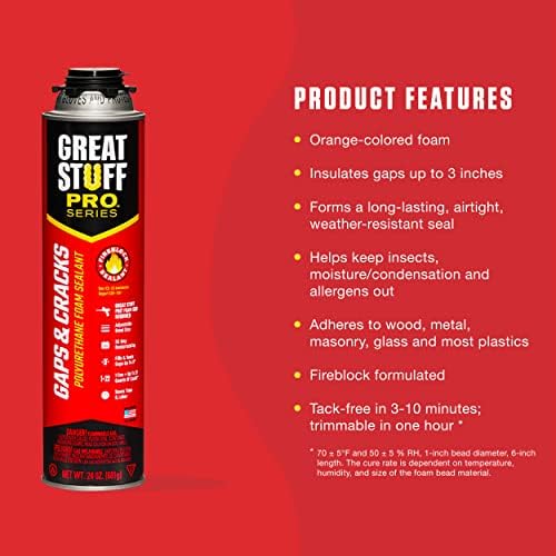 Great Stuff PRO Gaps & Cracks | Gun-Applied Insulating Foam Sealant, 24 oz. – Cream (12 Pack), 341557