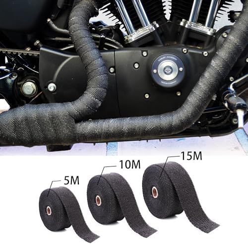 Deecam Exhaust Heat Wrap, 2 Roll 2'' x 50' Exhaust Header Wrap, Black Fireglass Heat Tape for Motorcycle Manifold Pipe Heat Shield with 24 Stainless Steel Ties