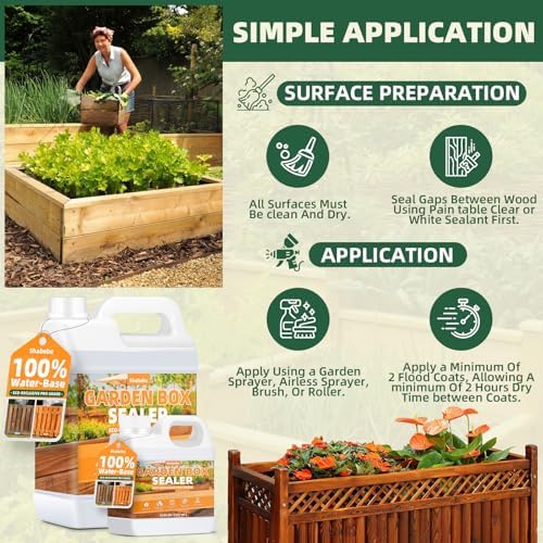 Garden Box Sealer 128OZ, Non-Toxic & Plant-Safe Waterproofing Wood Sealer for Raised Garden Beds, Planters & Pet Shelters, Long-Lasting Protection