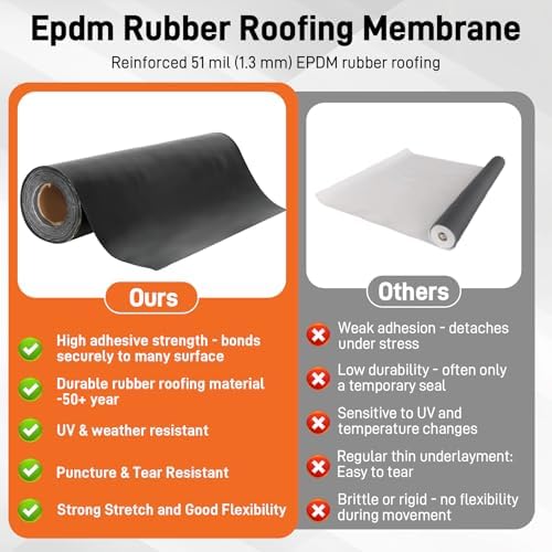 51 Mil EPDM Rubber Roofing Rolls - 39" x 16ft Self Adhesive Roof Membrane