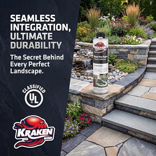 Kraken Bond Black Spray Waterfall Foam Sealant - (1x24oz) Expanding Polyurethane Pond Foam Sealer Black, UV Resistant Insulating Spray for Landscape & Exterior, Gun Use, Gun Not Included, 1 Pack