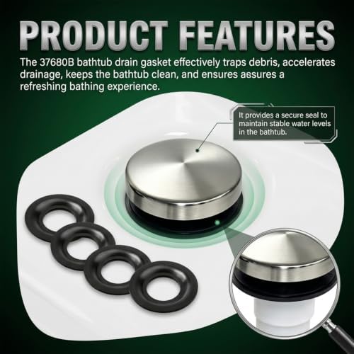 37680B Tub Drain Gasket Replacement for DANCO Rubber Bathtub Stopper (4)