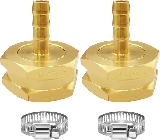 Joywayus 2Pcs 1/4"Barb to 3/4"GHT Female Brass Garden Hose Repair Connector | Swivel, Water Pipe Connector, Copper Fitting, Stainless Clamp, House/Boat/Lawn/Power Wash/Irrigation