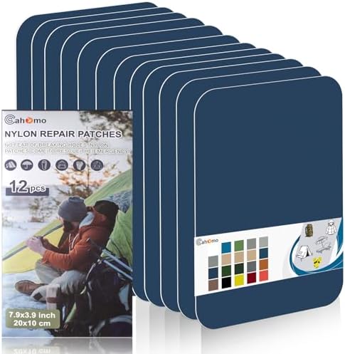 Cahomo 7.9x3.9 inch 12 PCS Nylon Repair Patch Nylon Repair Tape Self Adhesive Fabric Tapes Outdoor Camping Gear Fabric kit for Tent, Umbrella, Down Jackets, Sleeping Bag, Knapsack（Dark Blue）