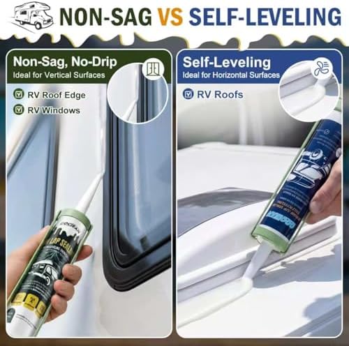 Non-Leveling RV Roof Sealant, Lap Sealant for RV Roofs, Windows, Skylight, Non-Sag RV Roof Sealant, Waterproof Clear RV Sealant, RV Caulking Sealant for Vertical Surface Leak Repair