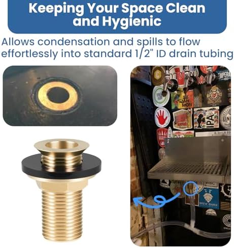 Brass Drip Tray Drain Assembly with 1/2" NPS Outlet Self-Draining Kit