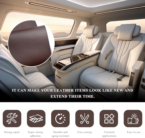 2 PCS Leather Repair Patch Tape, 4 x 8 Inch Waterproof PU Leather Repair Tape for Car Seat, Self-Adhesive Patch Kit for Repairing Couch Chairs Furniture, Car Accessories (Wine Red)