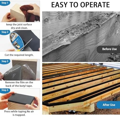 Deck Joist Tape 4"×50,4 Pack Weather-Resistant Butyl Joists Tape Waterproof Flashing Tape, Self-Adhesive Joist Tape Decking for Wood Decks Joist Beams Roof