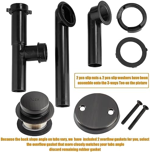 Artiwell 1-1/2" Black Tubular Bath Drain Kit with Tip-Toe Bath Drain Stopper, Touch-Toe Tub Drain, Tip Toe Bathtub Drain Waste and Overflow With Plug and Bathtub Overflow Drain Cover,Oil Rubbed Bronze