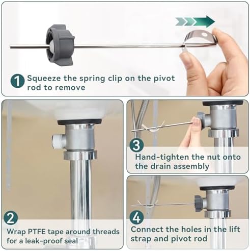 2 Pcs Sink Pivot Rod Replacement, 15MM Ball, Pop Up Center Piece Assembly