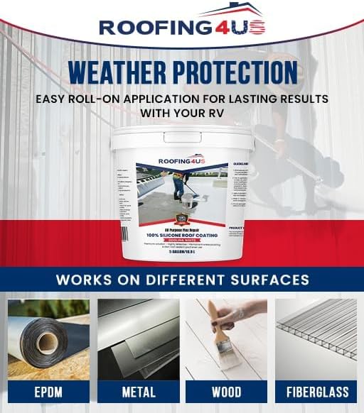 All-Purpose Flex Repair 100% Silicone Roof Sealant | Premium Waterproof Coating, Primer-Free, UV-Resistant, Long-Lasting Protection Against Leaks (Cooling White) (‎Cooling White, 4 Gallon)