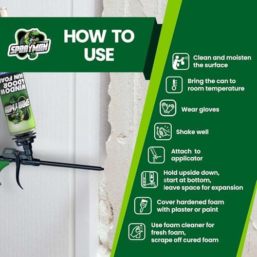 Sprayman Window & Door Expanding Spray Foam - (2x24oz) Low Expansion Polyurethane Spray Foam for Doors, Windows & Walls, Gun Use & Reuseable, Gun&Cleaner Included - 2 Pack