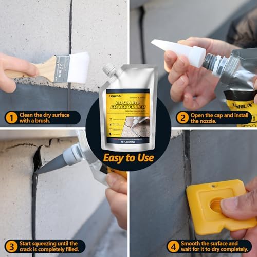 Concrete Crack Filler,1 LB High Elasticity Cement Crack Filler,Self-Leveling Quick-Drying & Waterproof Concrete Caulk,Concrete Repair for Driveway,Walkway,Patio,Joint,Indoor and Outdoor,Grey (16oz)