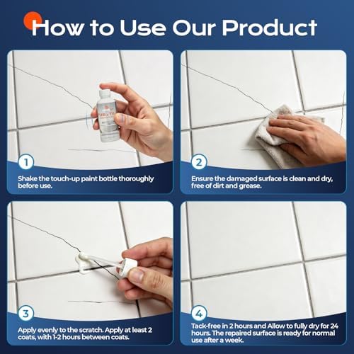 White Tub Tile Touch Up Paint, 50ml/2.5oz Porcelain Countertop Repair Paint