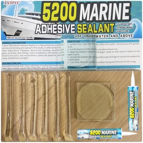 Tylove [Crystal Clear] 5200 Marine Sealant Clear - UV-Resistant Waterproof Adhesive for Boats, Windows, Glass & Marine Applications Eco-Friendly, Low Odor (10.5 Oz Tube)