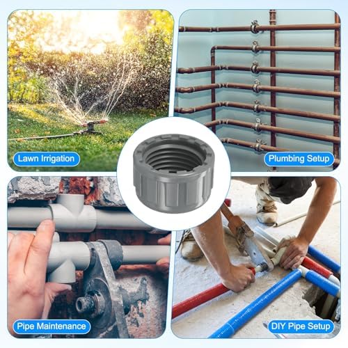M METERXITY 12-Pack PVC Pipe End Cap Plug Adapter 1/2 In, Female Thread | Gray, Water End Cap Connector, Inner Teeth Pipe Plugs, for Outside Lawn, Yard/Watering Irrigation Systems