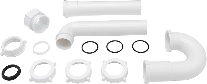 Pack 50 1-1/2 Inch Bayonet P-Trap Kit, Patented Polypropylene with PVC Marvel Adapter, Includes J-Bend, Flanged Wall Arm, Bayonet Reducing Bushing, O-Rings & Washers