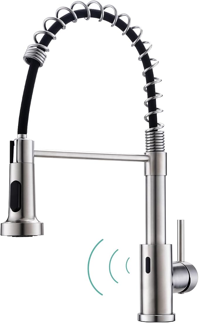 WEWE Touchless Kitchen Faucet, 2-Mode Sprayer, Brushed Nickel, Pull-Down