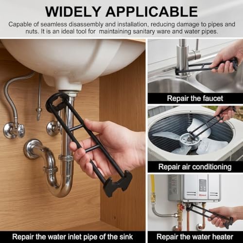 Multifunctional Sink Wrench - 2 Pcs Basin Wrench Tool for Tight Spaces, Carbon Steel Faucet Wrench for Kitchen & Bathroom, Under Sink Wrench for Plumbing Installation & Repair (A+B)