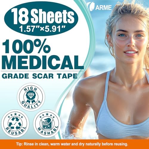 Arme Silicone Scar Tape, Silicone Scar Sheets (18 Pack) | Arme Silicone Scar Tape, Silicone Scar Sheets (2 Rolls- 1.6" x 240"/6M)