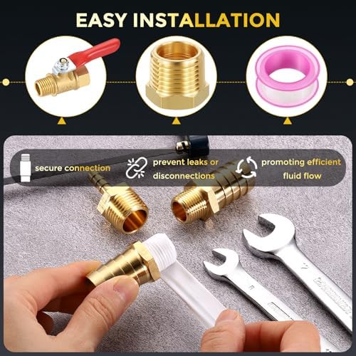METALLIXITY 2PCS 1/2" MNPT x 3/8" FNPT Thread Brass Hex Bushing Extension | Brass Pipe Fittings, Tube Adapters Convert with Sealing Tape for Water Line, Tub Spout/Shower Head