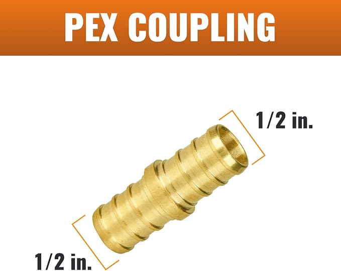 SUNGATOR 100-Pack 1/2 Inch PEX Coupling | Brass