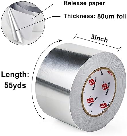 BOMEI PACK Aluminum Foil Tape,Heavy Duty Metal Duct Tape,High Temperature Silver Tape,Perfect for Sealing & Patching,HVAC,Air Ducts,Insulation and Metal Repair (3 Inch)