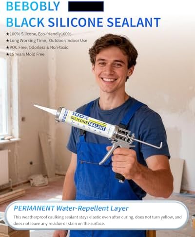 BEBOBLY Black Silicone Caulk & Sealant, 100% Waterproof Silicone Caulking, Silicone Sealant Caulking for Kitchen, Bathroom, RV, Interior & Exterior Use, Shrink & Crack Proof, 10.2 FL. OZ/300ML, 4 Pack