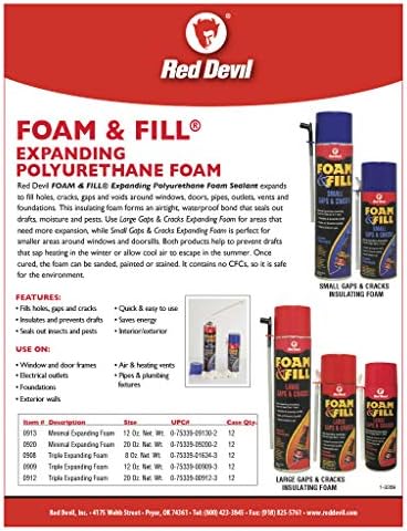 Red Devil 092012 Foam & Fill Small Gaps & Cracks Expanding Polyurethane Sealant, 20 oz, Off-White, Case of 12