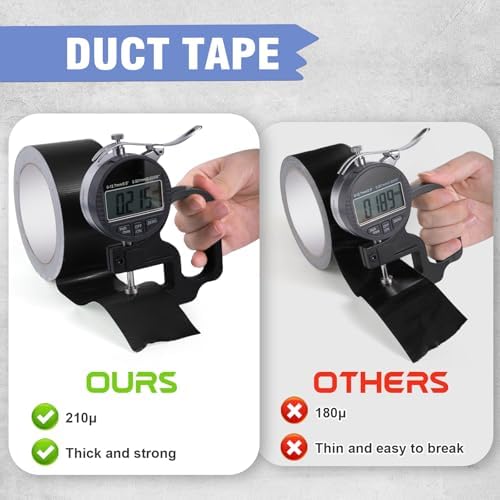 3Pack Black Duct Tape 2IN x 132Yd Total Heavy Duty Waterproof Tape | 8.27Mil All Weather Hand Tearable Duct Tape for Indoor Outdoor Emergency Repairs Duct Sealing Wire Bundling Fixation DIY