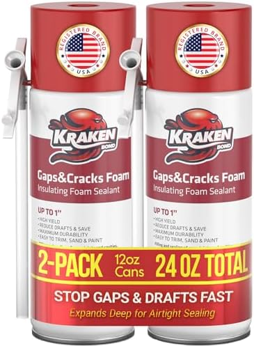 Kraken Bond Gaps & Cracks Expanding Foam Sealant - (2x12oz) High Expansion Polyurethane Spray Foam for Window & Door, Straw Use Waterproof High Yield Gap Filler - 2 Pack