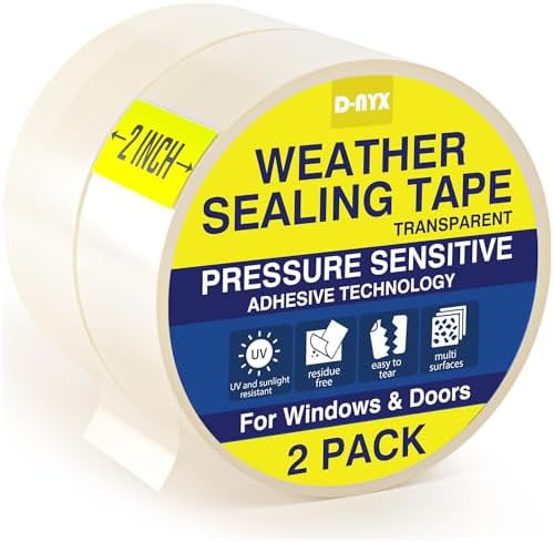 D-NYX Window Sealing Tape 1 Pack Transparent Sealing Heavy-Duty Residue-Free RV Insulation for Doors and Windows, Clear Weather Stripping Draft Isolation Tape (2 Pack 2 inch)